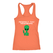 Load image into Gallery viewer, Women's Alien T-Shirt - Respect Thy Neighbors White Text