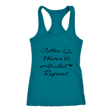 Load image into Gallery viewer, Women's Coffee Water Alcohol Repeat T-Shirt  Black Text