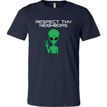 Load image into Gallery viewer, Men's Alien T-Shirt - Respect Thy Neighbors - White Text