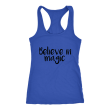 Load image into Gallery viewer, women's blue believe in magic tank top t-shirt
