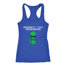 Load image into Gallery viewer, Women's Alien T-Shirt - Respect Thy Neighbors White Text