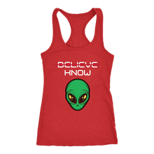 Load image into Gallery viewer, Women's Alien T-Shirt - Believe, Know - White Text