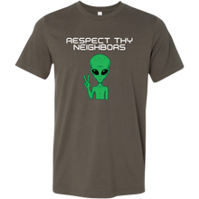 Load image into Gallery viewer, Men's Alien T-Shirt - Respect Thy Neighbors - White Text