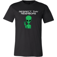 Load image into Gallery viewer, Men's Alien T-Shirt - Respect Thy Neighbors - White Text