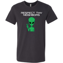 Load image into Gallery viewer, Men's Alien T-Shirt - Respect Thy Neighbors - White Text