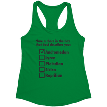 Load image into Gallery viewer, Andromedan_Check_Tank_Top_-_Black_Text_f_Kelly_Green_Mockup.png_15370406