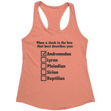 Load image into Gallery viewer, Andromedan_Check_Tank_Top_-_Black_Text_f_Light_Orange_Mockup.png_15370407