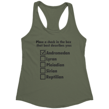 Load image into Gallery viewer, Andromedan_Check_Tank_Top_-_Black_Text_f_Military_Green_Mockup.png_15370409