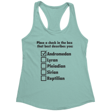 Load image into Gallery viewer, Andromedan_Check_Tank_Top_-_Black_Text_f_Mint_Mockup.png_15370410