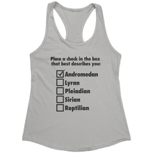 Load image into Gallery viewer, Andromedan_Check_Tank_Top_-_Black_Text_f_Silver_Mockup.png_15370412