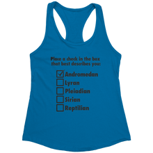 Load image into Gallery viewer, Andromedan_Check_Tank_Top_-_Black_Text_f_Turquoise_Mockup.png_15370413