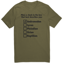 Load image into Gallery viewer, Andromedan_Check_the_Box_Mens_T-Shirt_-_Military_Green_Mockup.png_15371357