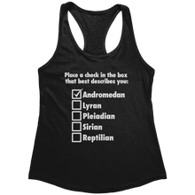 Load image into Gallery viewer, Andromedan_Check_the_Box_Tank_Top_-_Whit_Black_Mockup.png_15370422