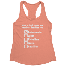 Load image into Gallery viewer, Andromedan_Check_the_Box_Tank_Top_-_Whit_Light_Orange_Mockup.png_15370425