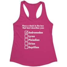 Load image into Gallery viewer, Andromedan_Check_the_Box_Tank_Top_-_Whit_Raspberry_Mockup.png_15370430