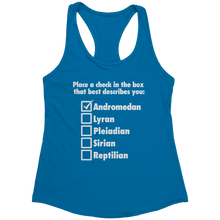 Load image into Gallery viewer, Andromedan_Check_the_Box_Tank_Top_-_Whit_Turquoise_Mockup.png_15370433