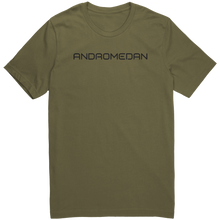 Load image into Gallery viewer, Andromedan_T-Shirt_-_Black_Text_for_Men__Military_Green_Mockup.png_15367563