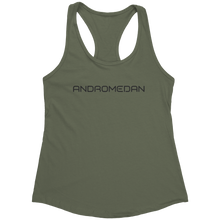 Load image into Gallery viewer, Andromedan_Tank_Top_-_Black_Text_for_Wom_Military_Green_Mockup.png_15370192