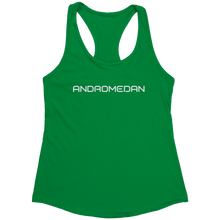 Load image into Gallery viewer, Andromedan_Tank_Top_-_White_Text_for_Wom_Kelly_Green_Mockup.png_15370215