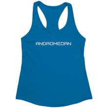 Load image into Gallery viewer, Andromedan_Tank_Top_-_White_Text_for_Wom_Turquoise_Mockup.png_15370224