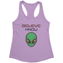 Load image into Gallery viewer, Believe_Know_Alien_Tank_Top_-_Black_Tex_Lilac_Mockup.png_15367901