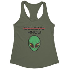 Load image into Gallery viewer, Believe_Know_Alien_Tank_Top_-_Black_Tex_Military_Green_Mockup.png_15367902