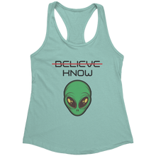 Load image into Gallery viewer, Believe_Know_Alien_Tank_Top_-_Black_Tex_Mint_Mockup.png_15367903