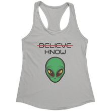 Load image into Gallery viewer, Believe_Know_Alien_Tank_Top_-_Black_Tex_Silver_Mockup.png_15367905
