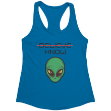 Load image into Gallery viewer, Believe_Know_Alien_Tank_Top_-_Black_Tex_Turquoise_Mockup.png_15367906