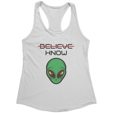 Load image into Gallery viewer, Believe_Know_Alien_Tank_Top_-_Black_Tex_White_Mockup.png_15367907