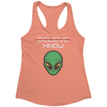 Load image into Gallery viewer, Believe_Know_Alien_Tank_Top_-_White_Tex_Light_Orange_Mockup.png_15367911