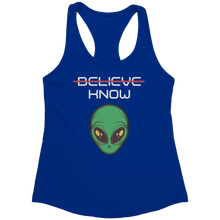 Load image into Gallery viewer, Believe_Know_Alien_Tank_Top_-_White_Tex_Royal_Mockup.png_15367917