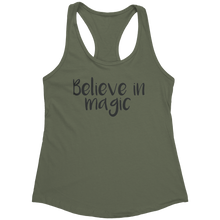 Load image into Gallery viewer, Believe_in_Magic_Tank_Top_-_Black_Text_f_Military_Green_Mockup.png_15370602