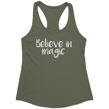 Load image into Gallery viewer, Believe_in_Magic_Tank_Top_-_Black_Text_f_Military_Green_Mockup.png_15370632