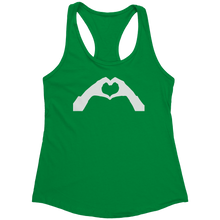 Load image into Gallery viewer, Heart-Shaped_Hand_Tank_Top_-_White_Text__Kelly_Green_Mockup.png_15368204