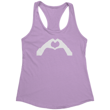 Load image into Gallery viewer, Heart-Shaped_Hand_Tank_Top_-_White_Text__Lilac_Mockup.png_15368206