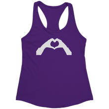Load image into Gallery viewer, Heart-Shaped_Hand_Tank_Top_-_White_Text__Purple_Rush_Mockup.png_15368209