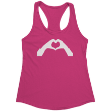 Load image into Gallery viewer, Heart-Shaped_Hand_Tank_Top_-_White_Text__Raspberry_Mockup.png_15368210