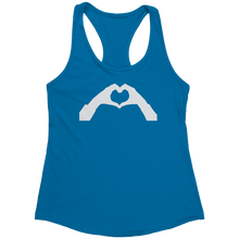 Load image into Gallery viewer, Heart-Shaped_Hand_Tank_Top_-_White_Text__Turquoise_Mockup.png_15368213