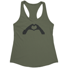 Load image into Gallery viewer, Heart-Shaped_Hands_Tank_Top_-_Black_Prin_Military_Green_Mockup.png_15368177