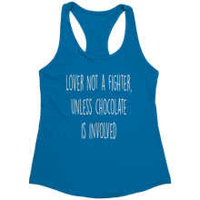 Load image into Gallery viewer, Lover_Not_a_Fighter_T-Shirt_-_White_Text_Turquoise_Mockup.png_15369384