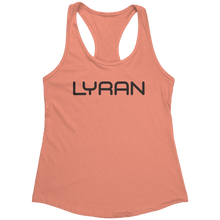 Load image into Gallery viewer, Lyran_Tank_Top_-_Black_Text_for_Women_-__Light_Orange_Mockup.png_15369916
