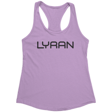 Load image into Gallery viewer, Lyran_Tank_Top_-_Black_Text_for_Women_-__Lilac_Mockup.png_15369917