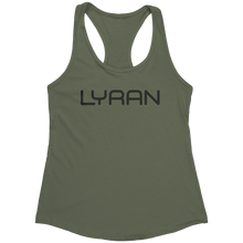 Load image into Gallery viewer, Lyran_Tank_Top_-_Black_Text_for_Women_-__Military_Green_Mockup.png_15369918