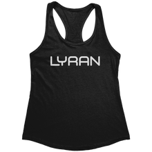 Load image into Gallery viewer, Lyran_Tank_Top_-_White_Text_for_Women_-__Black_Mockup.png_15369936