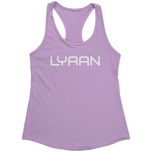 Load image into Gallery viewer, Lyran_Tank_Top_-_White_Text_for_Women_-__Lilac_Mockup.png_15369940