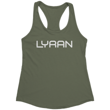 Load image into Gallery viewer, Lyran_Tank_Top_-_White_Text_for_Women_-__Military_Green_Mockup.png_15369941