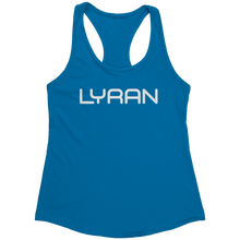 Load image into Gallery viewer, Lyran_Tank_Top_-_White_Text_for_Women_-__Turquoise_Mockup.png_15369947