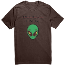 Load image into Gallery viewer, Mens_Alien_Shirt_-_Believe_Know_-_Blac_Brown_Mockup.png_15364479