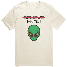 Load image into Gallery viewer, Mens_Alien_Shirt_-_Believe_Know_-_Blac_Natural_Front_Mockup.png_15364487